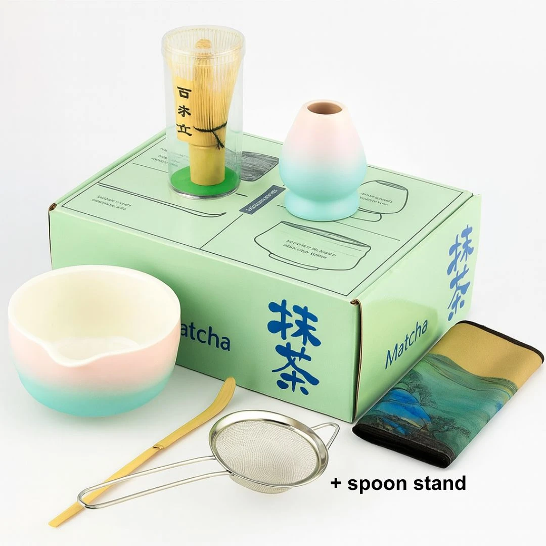 مجموعة تحضير الماتشا من 7 قطع - وردي/ازرق