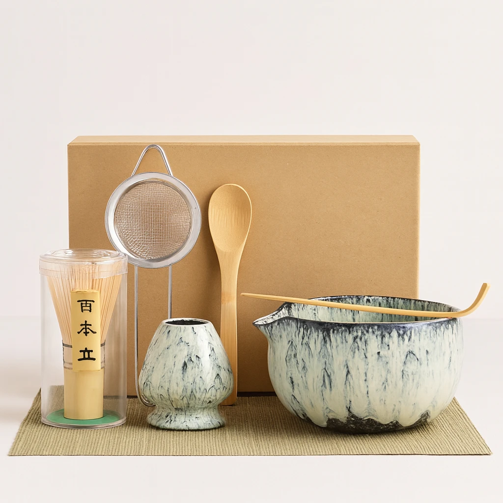 مجموعة تحضير الماتشا من 6 قطع - تركواز/اخضر فاتح